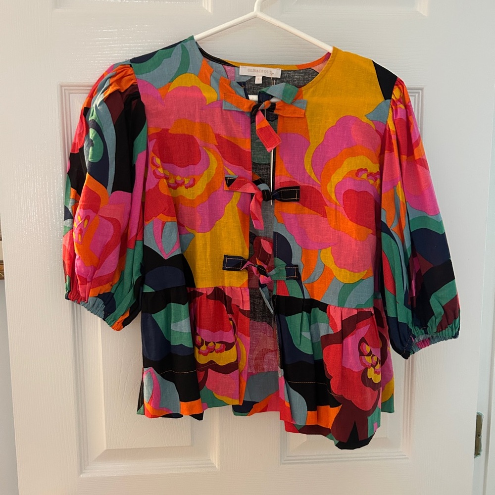 Olivaceous Colorful Floral Women’s Top